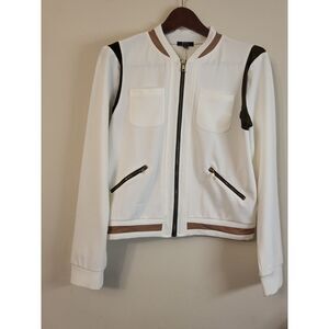 Privy Cream Long Sleeve Faux Zip Bomber Jacket Women Size Medium Mesh Streetwear